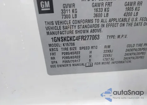 2015 Chevrolet Tahoe Ltz из США, поврежденный, VIN 1GNSKCKC4FR277063